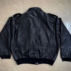 Vintage Black Leather Aviator Bomber Jacket