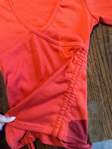 Red Ribbed Wrap Top