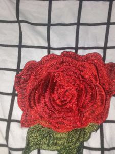 Grid Tee with Rose Applique