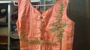 Peach Embroidered Party Dress
