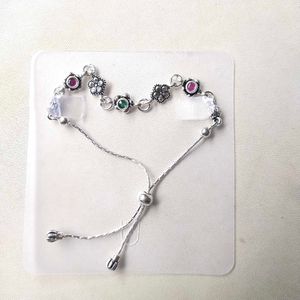 Pure Silver Antique Oxidised Pink&amp;Green CZ Bracele