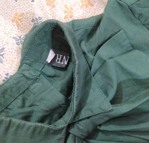 Green Ruffle Korean Top with Back Button Detail