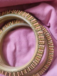 Peach &amp; Gold Beaded Bangles