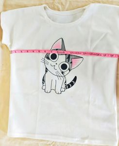 Stylish Cat Printed Short Sleeve Round Neck Top