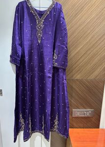 Purple Silk Embroidered Kurta Set