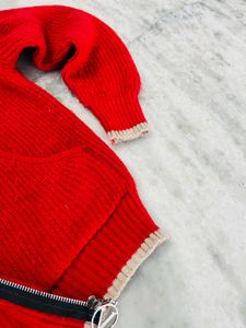 Red Knit Zip-Up Hoodie