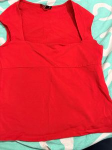 Red Square Neck Crop Top