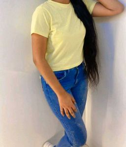 Lemon Self Print Crop T shirt For Women