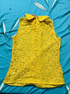 Yellow Net Collared Top