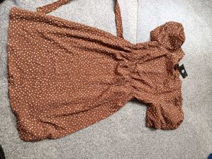 Fig Brown Polka Dot Midi Dress, XL SIZE