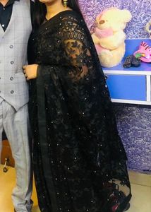Net With Pearl Black Saree