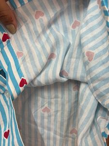 Blue Striped Red Heart Print Shirt