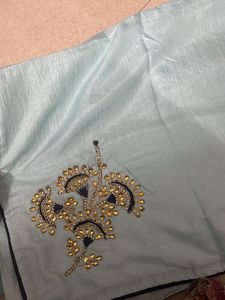Cyan Colour Work Saree