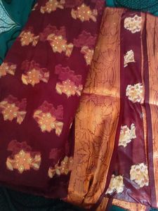 New Burgundy Tissue Silk Long Saree
