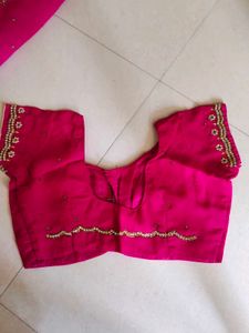 rani pink stone work saree