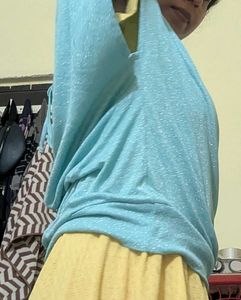 Sparkly Sky Blue Cowl Neck Top