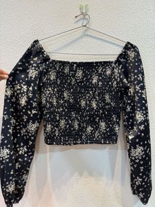 Floral Smocked Long Sleeve Crop Top