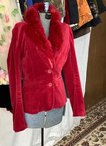 Red Faux Fur Collar Jacket🧑‍🎄❤️