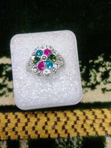 Silver Flower Gem Ring