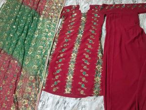 Red Embroidered Kurta Set