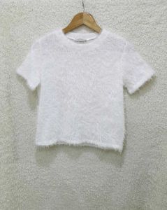 Zara White Fur Top