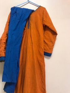Beautiful Orange Cotton Churidar With Pant |womens kurta With Pant