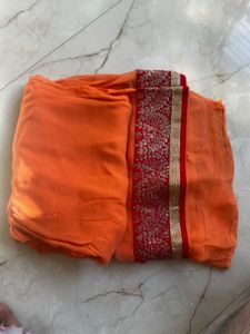 Elegant Orange Saree with stitched blouse