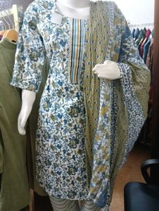 Cotton Kurti Pant Dupatta Set