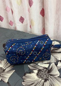Stylish Blue Pouch - hand made . stiff bag