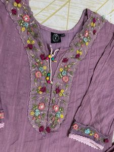 Embroidered Kurta Set With Organza Duptta