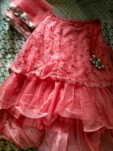 Beaded Mirror Work Pink Lehenga