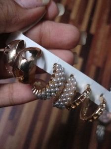 Earring Set: Gold Hoops &amp; Pearl Studs (3 Pairs)