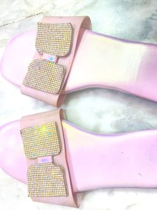 Pink Rhinestone Bow Slides