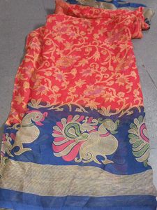 Red &amp; Blue Peacock Saree