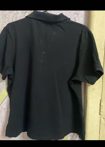 Women Polo Neck Black Tshirt