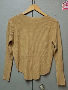 Ribbed V-Neck Long Sleeve Top