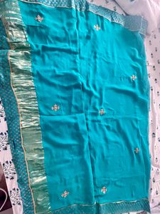 Torquoise Blue Saree With Blouse