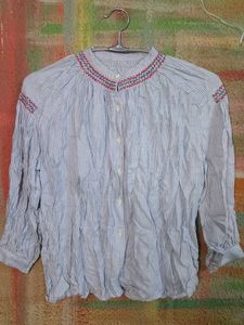 Striped Embroidered Top