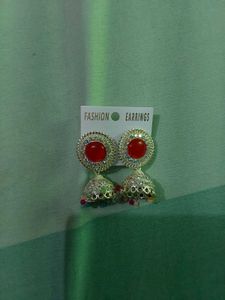 Red Stone Jhumka Earrings