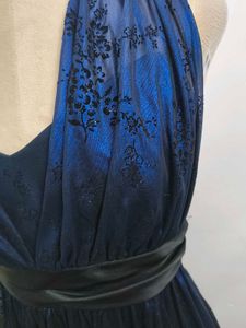 Navy Blue Lace Halter Dress