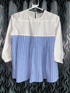 Sassafras Women Blue Striped Cinched Waist Top