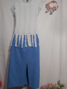 White Tops With Blue Skirt