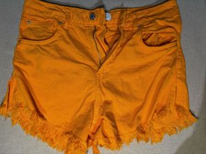 Primark Cares Bright Orange Denim Fringe Shorts