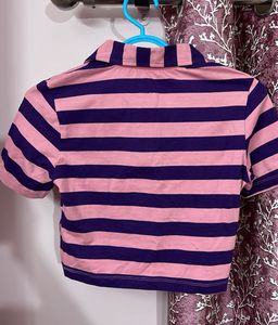 Striped Cropped Polo Top