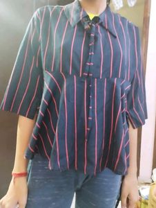 Striped Blouse with Tie Neck