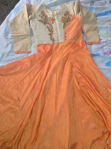 Elegant Orange & Cream Anarkali Dress
