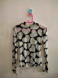 Heart Print Mesh Top