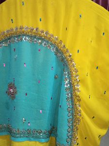 Lime Green Heavy Saree Along Stiched Blouse