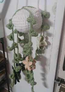 Crochet Hanging Planter Used For Organizing Clips