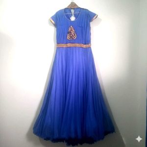Elegant Blue Gown &amp; Gold Embellished Dress